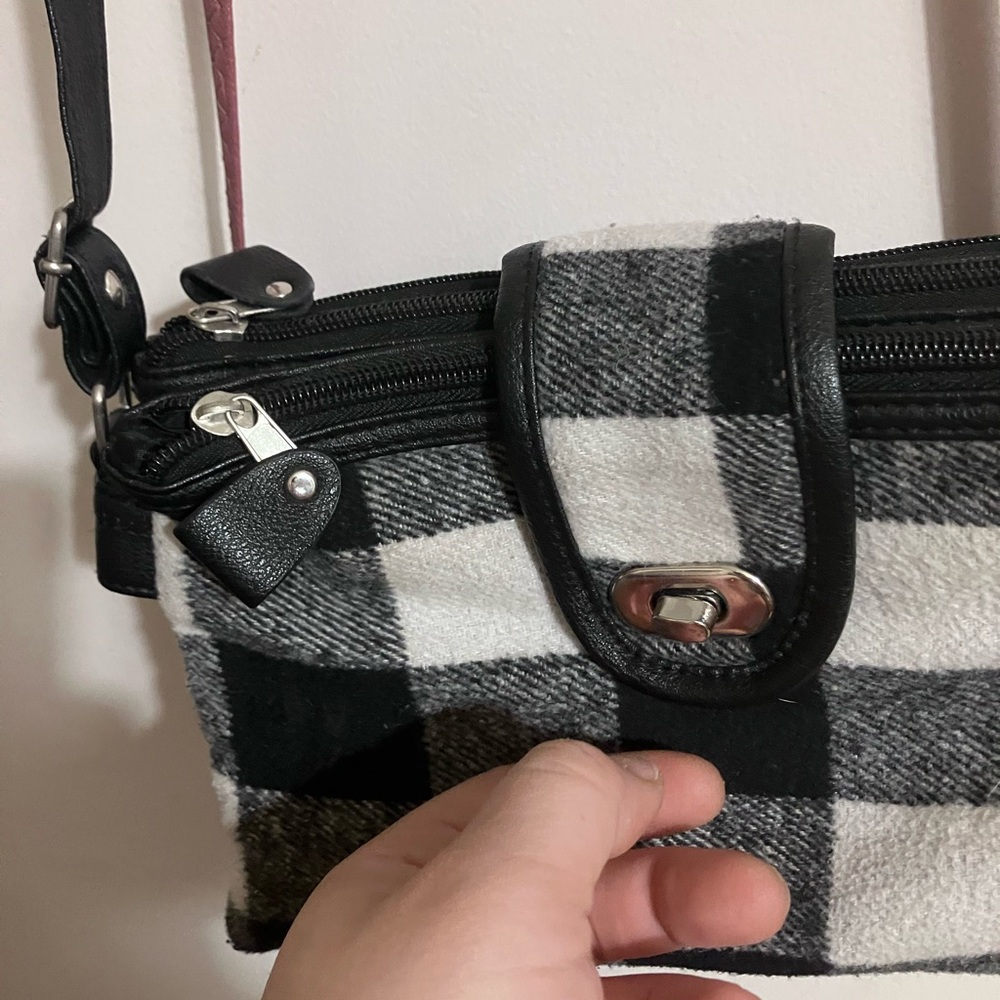 Vintage Plaid Black and White Crossbody Bag